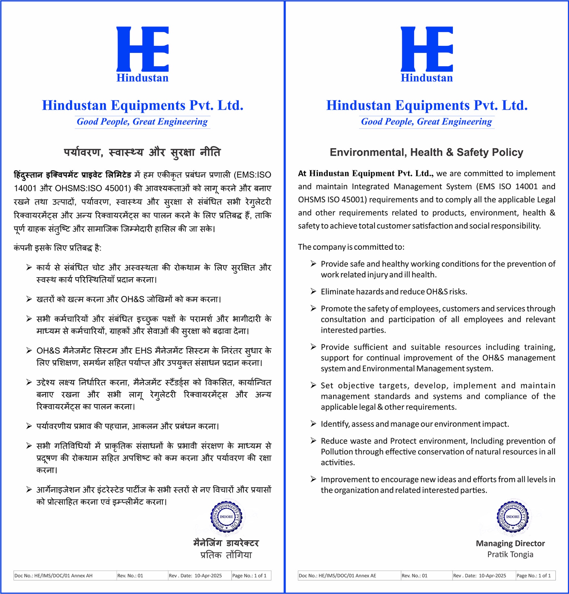 Environmental, Health & Safety Policy